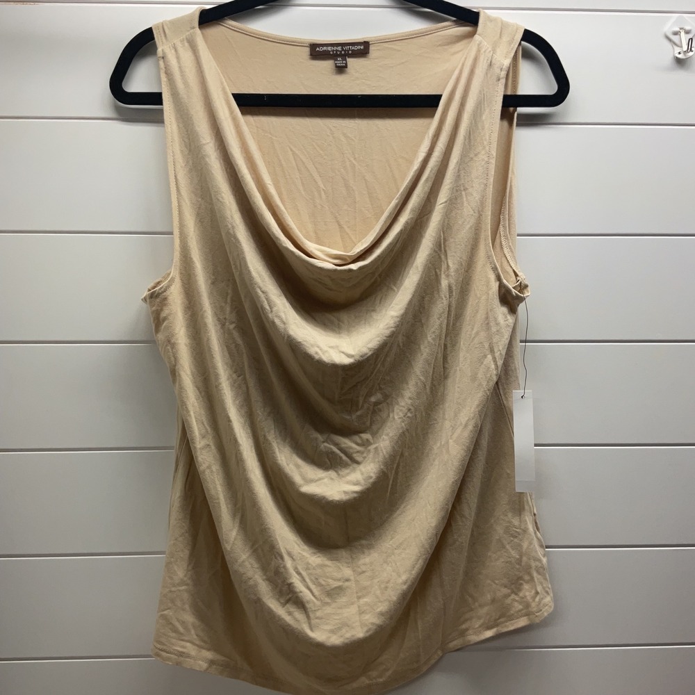 Adrienne Vittadini Studio Cowl Neck Tank Top Chai Tea Tan Beige XL NWT